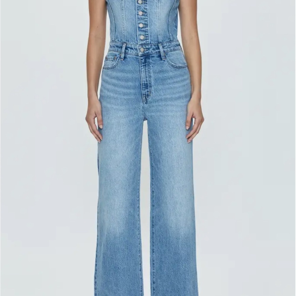 pistola Light Wash Denim Wide Leg Jumpsuit